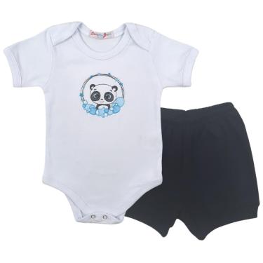 Imagem de Conjunto Body Manga Curta Bordado Panda e Short Tapa Fralda - Roupa Bebê Menina Menino-Masculino