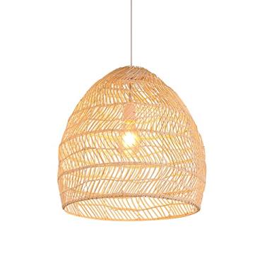 Imagem de Luminária suspensa estilo boho para ilha de cozinha com abajur de bambu lustre luz de teto para iluminação de sala de estar Present