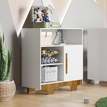 Imagem de Cômoda Infantil 1 Porta 3 Prateleiras Flocos Tigus Baby Branco/madeirado Ypê