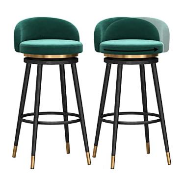 Imagem de Cadeiras de jantar cadeiras de sala de jantar banquetas de bar giratórias elegantes com pernas pretas conjunto de 2, cadeira de bar de café da manhã de cozinha moderna, banqueta de bar alta de veludo, altura do assento 65/75 cm Tudo está bem