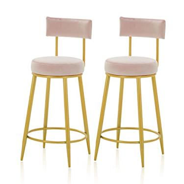 Imagem de Cadeiras de jantar cadeiras de sala de jantar 2 peças banquetas de bar de veludo para café da manhã, cadeiras de balcão de cozinha, cadeiras de bar, bancos altos com pernas de metal e apoio para os pés para ilha de cozinha, tudo está bem