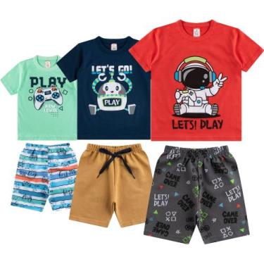Imagem de 3 Conjuntos De Verão Menino Calor Shorts Bermudas E Camisetas Manga Cu