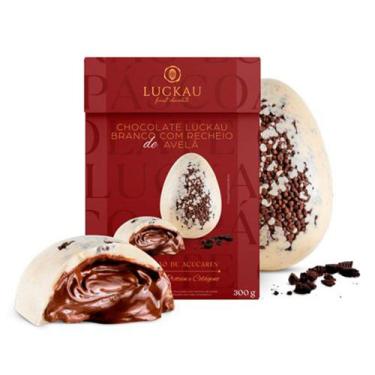 Imagem de Ovo De Páscoa Chocolate Branco Recheado Com Creme De Avela E Cookies (