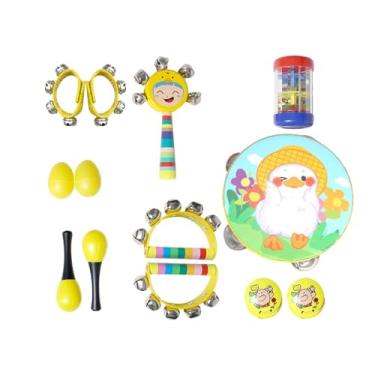 Imagem de shamjina 13x instrumento de percussão montessori aprendizagem precoce maracas pequeno sino de pulso instrumento musical para crianças pré-escolares meninos, amarelo