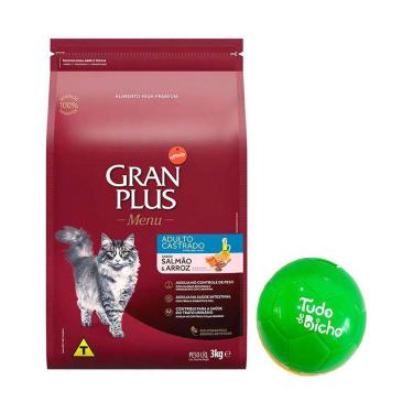 Imagem de Ração Gran Plus Gatos Adultos Castrados Salmão e Arroz 3kg + Surpresa