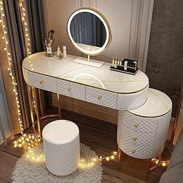 Imagem de Conjunto De Penteadeira, Penteadeira Com Espelho Giratório Ajustável De 360 ​​° Em 3 Cores, Conjunto De Penteadeira Com 5-6 Gavetas, Penteadeira Com Design Retrátil, Para Quarto, Banheiro,120cm-br