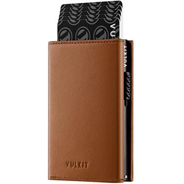 Imagem de Carteira com porta-cartões com bolso para moedas VULKIT, fecho magnético, cartões pop-up com janela de identidade, carteira de couro para dinheiro e cartões de crédito, One Size, Minimalista