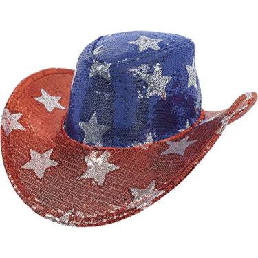 Imagem de Amscan Boné cowboy adulto com lantejoulas patriotic Star, 12,7 cm x 33,0 cm, multicolorido