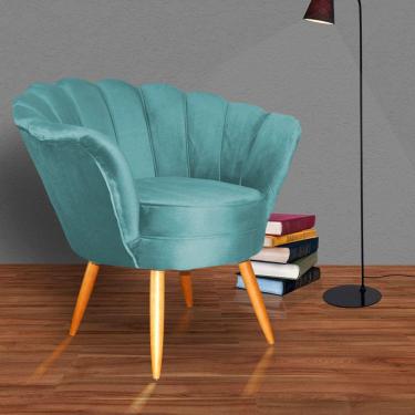 Imagem de Poltrona Decorativa Estofada Para Quarto Closet Pétala Veludo Azul Turquesa - LM DECOR