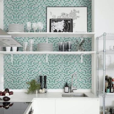 Imagem de Papel De Parede Adesivo Pastilha Lavável Para Cozinha E Banheiro Preta Creme Azul Verde Vermelha Rose Adesivo Autocolante 3 Metros - Dcorando (Verde Tiffany)