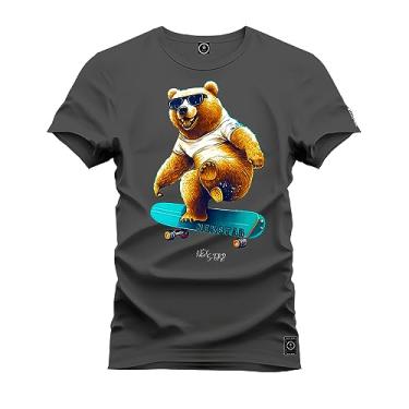 Imagem de Camiseta Casual Malha Confortável Estampada Urso Manobras Grafite P