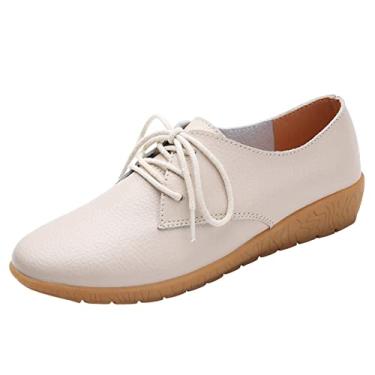 Imagem de Sapatos femininos pequenos sapatos brancos com solas planas sapatos femininos estudantes sapatos de couro femininos sapatos casuais para mulheres, Bege, 7.5