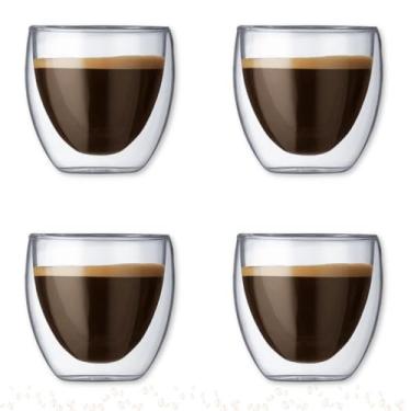 Imagem de Copos Parede Dupla De Vidro Bebida Quente Frio 250ml Kit 4 Unid.