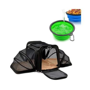 Imagem de Kit Bolsa Pet Expansível Transporte Viagem Cabine + 2 Comedouros - Duke & Dixie (Preto)