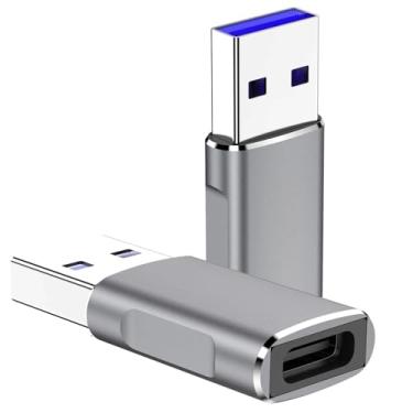 Imagem de Adaptador USB 3.1 Geração 1 para USB C fêmea (pacote com 2), QCEs dupla face 5 Gbps USB A macho para USB C adaptador de carregamento rápido e transferência de dados compatível com PC, cabo Oculus Quest 2 Link, iPhone 12, iPad 2020