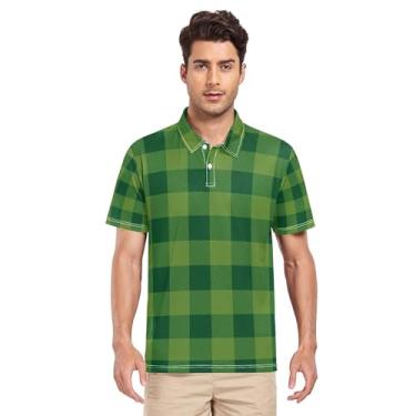 Imagem de JUNZAN Camisa polo masculina verde lenhador xadrez creme golfe manga curta masculina algodão camisa polo atlética P, Xadrez Lenhador Verde, XXG