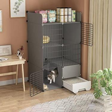 Imagem de Gaiola dobrável para animais de estimação, gaiola para gatinhos para gatos internos, gaiola para gatos com caixa de areia, gaiola para gatos de 2 camadas grande, cercadinho para animais de e