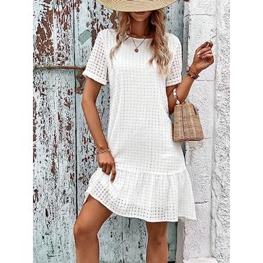 Imagem de Camisa Feminina Solid Ruffle Hem Smock Dress (Color : White, Size : M)