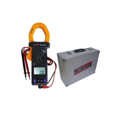Imagem de Kit Wattímetro Digital Cat III 600V A 1500A True Rms Função Pico Harmônicas Wd-2000 Portátil Instrutherm Estojo Maleta