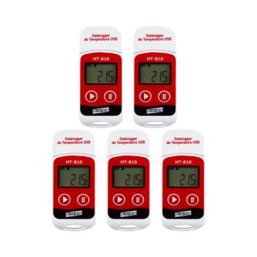 Imagem de Kit 5 Datalogger Digital Escala -30 A 70°C 32000 Dados Termômetro °C °F Usb Software Ht...