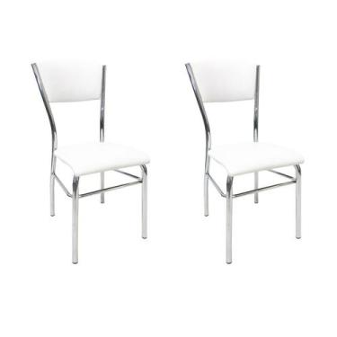 Imagem de Kit 2 Cadeiras De Cozinha Com Reforço Cromada Assento E Encosto Branco