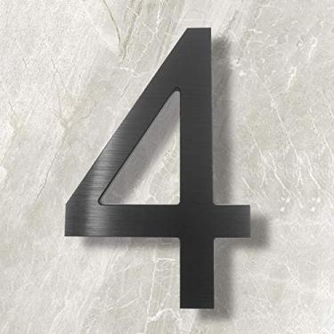 Imagem de Cobata Números de casa de 25 cm - Número de endereço residencial moderno flutuante - Número grande de acabamento escovado de alumínio contemporâneo, preto (número 4)