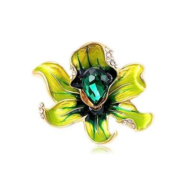 Imagem de Broche de flor de peônia esmaltada vintage planta peônia terno de lapela broche de cristal broche broche joias para mulheres, Metal, Cristal