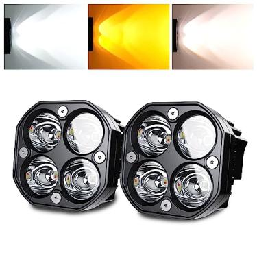 Imagem de SLARY 2 peças de luzes de trabalho de LED com 7,5 cm branco/âmbar com seis modos de cubo quadrado luzes de neblina luzes de para-choque com fiação de interruptor para caminhão off-road 4WD SUV ATV UTV