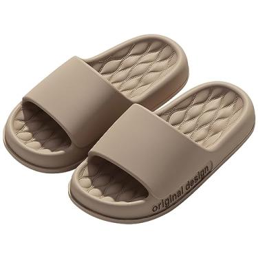Imagem de Chinelos de banho para homens antiderrapantes, chinelos para mulheres e homens, sandálias de dedo aberto interno com sola grossa acolchoada (Color : Khaki, Size : 44-45 EU)