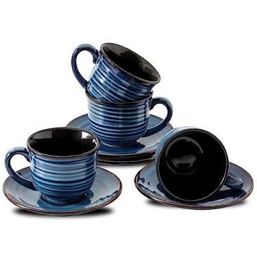 Imagem de Hasense Conjunto de 4 xícaras e pires de cappuccino de cerâmica, conjunto de 4 xícaras de café de 227 g para casa e escritório, canecas de café expresso para café, cappuccino, latte, americano, leite