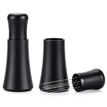 Imagem de WDT Tool Ferramenta de Distribuição de Espresso – Agitador de Café Espresso com 10 Agulhas I 0,35 mm Ferramenta de Distribuição de Café Profissional Barista Pavant, Cabo de Liga de Alumínio com Suporte (Preto)