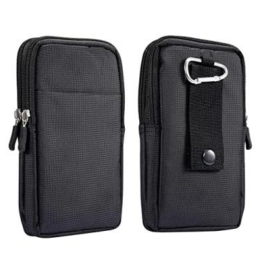 Imagem de Bolsa para celular com coldre de cintura pequena, bolsa de clipe de cinto para celular masculina de dois andares, bolsa vertical para coldre de cintura para smartphone de 17 cm com alça de cinto,
