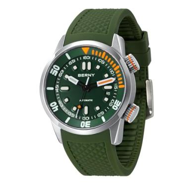 Imagem de BERNY Relógio masculino de 20 ATM, movimento automático, relógio de pulso HV600, dureza, confortável, pulseira de relógio de silicone, super luminoso, masculino, Verde, Moderno