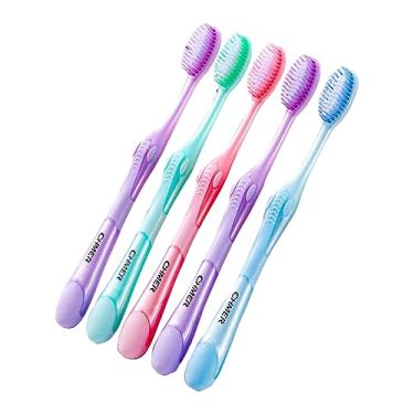 Imagem de RYZGOJV Escovas de dentes premium embaladas individualmente, cerdas de nylon macias multicoloridas, escovas de limpeza para dentes sensíveis e gengivas recuadas, 5 peças - A06