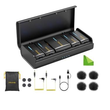 Imagem de Microfone de lapela sem fio 7Ryms iRay DW40 com quatro transmissores Um estojo de carregamento com suporte para AI Denoise, gravação de 48kHz/24 bits para vídeo vlog, entrevista, podcasting-preto