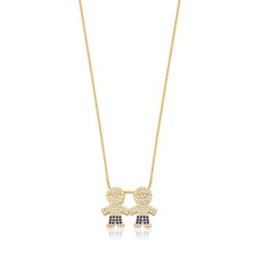 Imagem de Corrente Feminina Com Pingente de 2 Meninos Banhada a Ouro Com Zircônias