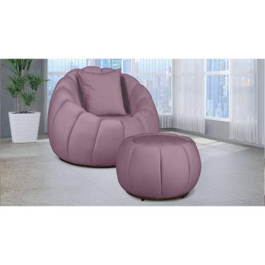 Imagem de Kit Poltrona Giratória Concha C/ Puff + Almofada Veludo Rose - Londrilar