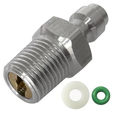Imagem de HMKUGO Adaptador de plugue de desconexão rápida de 8 mm, aço inoxidável 1/20.3 cm NPT rosca macho PCP Paintball acessórios de carregamento com anel de vedação