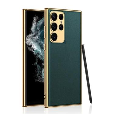 Imagem de Capa de telefone galvanizada traseira de couro para Samsung Galaxy S22 S23 Plus S24 Ultra Frame Camera Protection Capa sem caneta, verde, para Galaxy S24 plus