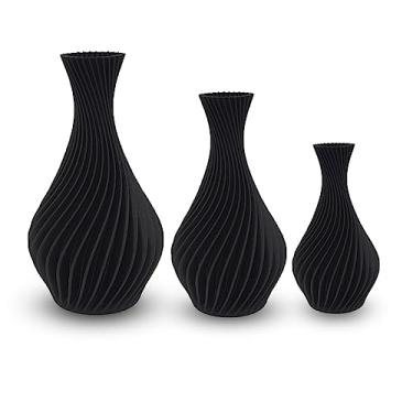 Imagem de Kit 3 Vasos espirais para Plantas Artificais - Jarro vaso Espiral - Decoração Sala (Preto)