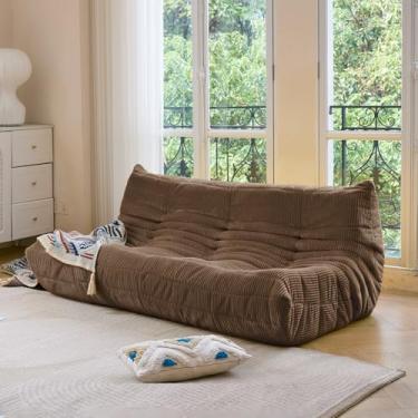 Imagem de N&V Sofá Fireside de três lugares, espreguiçadeira de piso solteiro sem braços de meados do século, sofá macio de veludo cotelê premium, cadeira de destaque para sala de estar, quarto (açúcar mascavo)