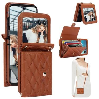 Imagem de CCSmall Capa transversal carteira para Motorola Razr 2024/Moto Razr 50, bolsa de couro PU com compartimento para cartão de crédito, bloqueio RFID, cordão ajustável, capa para celular para Moto Razr