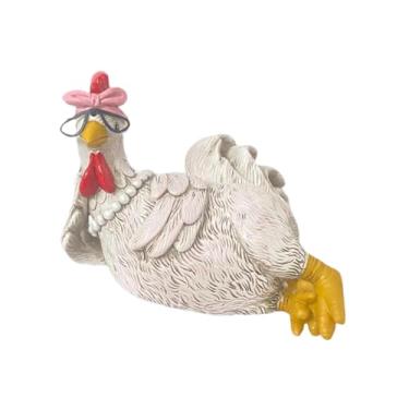Imagem de Kuntesetty Estátua de Frango Escultura de Frango Enfeites Decorativos Coleções Estatueta de Resina Ornamento de Mesa para Armário de Pátio, Galinha