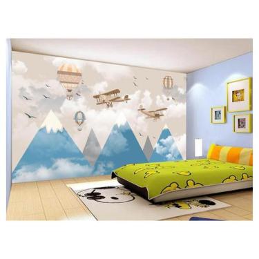 Imagem de Papel De Parede Infantil Montanhas Avião Bebê 3,5M s361 - Você Decora