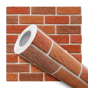 Imagem de Papel De Parede Auto Adesivo Tijolinho de Barro Laranja Avermelhado Qu