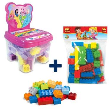 Imagem de Kit Cadeira Blocos com 48 peças e 36 Blocos de Montar Peças Grandes Cr