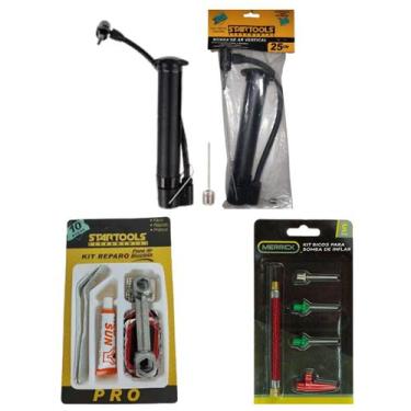 Imagem de Kit p/furo pneu de bicicleta 10 pçs+bomba de ar+kit 5 bicos - MERRICK 
