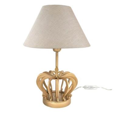 Imagem de Abajur Coroa Dourada Cúpula Bege Quarto Bebê Infantil - Potinho de mel