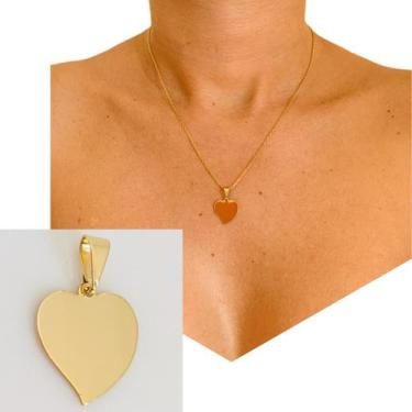 Imagem de Pingente Feminino Chapa Placa Formato Coração Folheada a Ouro 18k Semi