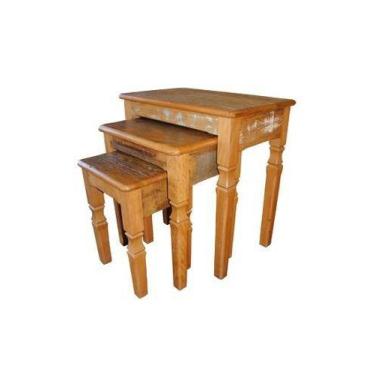 Imagem de Conjunto Mesas Rústicas de Apoio Garden em Madeira de Demolição - Cód 